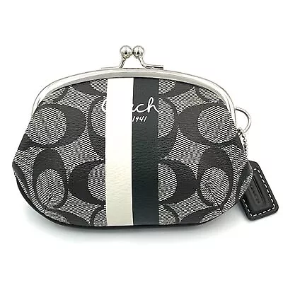 Coach Signature Canvas Kiss-Lock Purse With Leather Charm & Storage Bag • $59.05