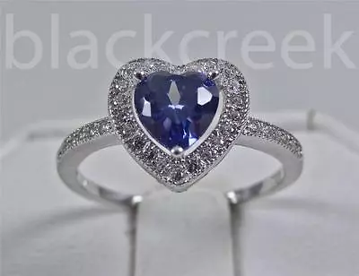925 Sterling Silver Heart Tanzanite C.Z. ~ Micro Pave ~ Ring ~ Choose Size • $23.21