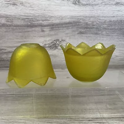 2 Vintage Yellow Small Glass Lamp Shades Flower Sun Shaped 3” • $36.50