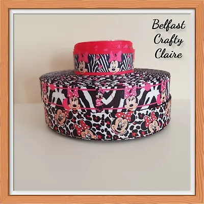 Minnie Mouse Animal Print Grosgrain Ribbon - Dummy Hair Bows Cake Card Crafts • £0.99