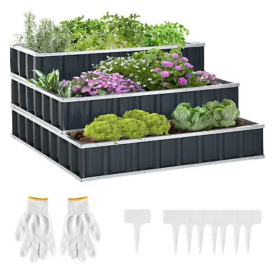 Outsunny 3 Tier Raised Garden Bed Metal Elevated Planer Box Easy Assembly • £76.99