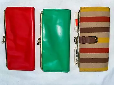 Vtg 70s 80s Womens Lady Buxton Striped Red Greeen Leather Wallet Coin Purse Lot • $34