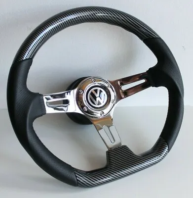 Steering Wheel Fits For VW Golf Mk1 Mk2 Scirocco Leather Carbon Look Flat 76-88 • $215.95