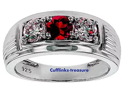 Natural Garnet & Moissanite Gemstones With 925 Sterling Silver Men Band Ring #83 • $94.05