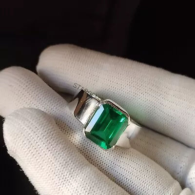 Lab Emerald Men Ring 925 Sterling Silver Handmade Green Gemstone Gift For Him • $57.59