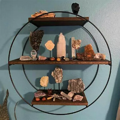 Antique Ring Wood Floating Shelves Wall Display Shelf W/ Heavy Duty Metal Frame • $31.99