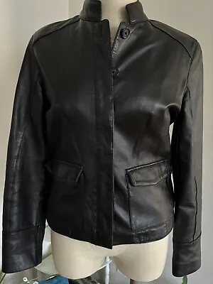 MOSSIMO Soft Leather Jacket SMALL Black Mandarin Collar EUC • $34.99