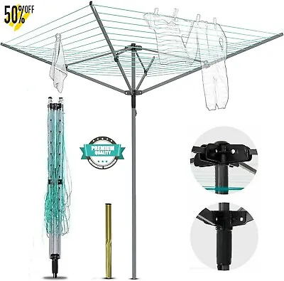4 Arm Rotary Garden Washing Line Heavy Duty Clothes Dryer Airer Spike 50m • £34.99