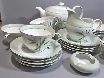 1950's SONE CHINA CERAMIC TEA SET 20 PIECE N-524 JAPANESE BAMBOO PATTERN GREEN • £25.49