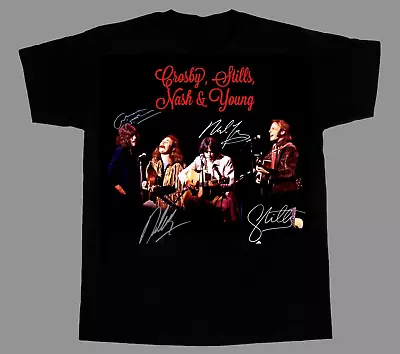 Crosby Stills Nash & Young Band Signature T-shirt Black Cotton All Sizes • $18.95