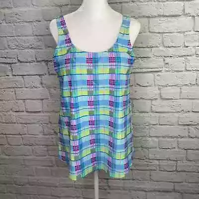 Motherhood Maternity Tankini Swimsuit Top In Blue Plaid Womens Size M Soft Cup • $5