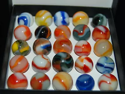 Collector Box Of Vintage Peltier Glass Marbles # 50 • $32