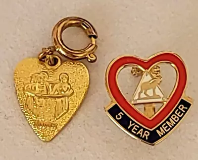 Moose Lodge Heart Pendant  Charm Gold Tone & 5yr Member Pin Woman's • $7