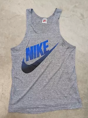 Vintage Nike 80s Tank Top Muscle Shirt Mens M USA Made Gray Graphic Swoosh • $24.99