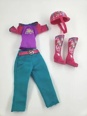 Barbie Floral Riding Outfit Horse Riding Bike Riding Helmet Boots Pants Shirt • $25.99