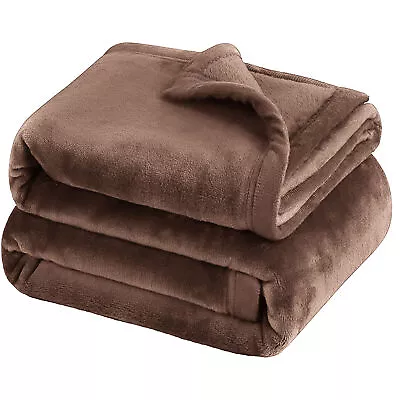 Coffee Mink Fleece Throws Ultra Soft Reversible Twin Queen Size Sofa Bed Blanket • $16.19