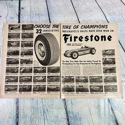 Vtg 1955 Print Ad Firestone Tires Racing Cars Magazine Advertisement Ephemera • $10.49
