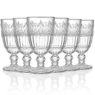 6 Pack Glass Goblet 12 Oz Vintage Wine Glassware Romantic Wedding Glass Set Drin • $39.94