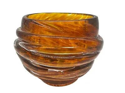 Merrilee Moore Art Glass Hand Blown Amber Votive Candle Holder NW Glass Artist • $65