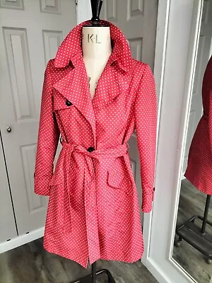 M&s Woman Red & White Polka Dot Lightweight  Trench Coat Raincoat Mac.size 14 • £12
