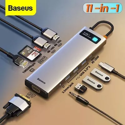 Baseus 11-In-1 USB Type-C Hub Docking Station Adapter 4K HDMI HD Triple Display • $55.99