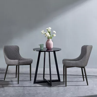 2x Grey Luxury Dining Chair Faux Leather Restaurant Kitchen Chairs Metal Legs • £116.99