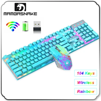 $52.99 • Buy 2.4G Wireless Gaming Keyboard And Mouse Set Rainbow LED Backlit For Gamer Office