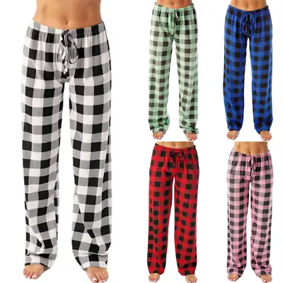Womens Lounge Pants Plaid Check Pyjama Bottoms Drawstring Sleepwear Nightwear Uk • £10.29