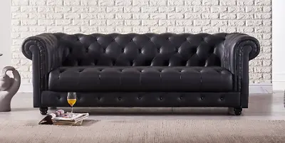 Gorgeous Chesterfield Style Modern Black Italian Premium Leather Sofa • $999