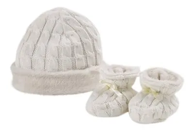 Natures Purest Organic Cotton Cable Knit Hat & Booties Gift Set Cream (0098A) • £6.99