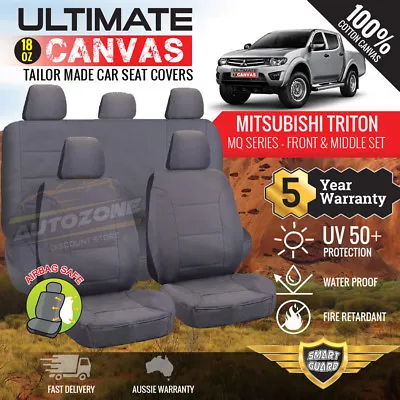 $329 • Buy CANVAS Seat Covers For Mitsubishi Triton MQ MR Series Dual Cab 01/2015 - On GREY