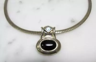 Sterling Silver Omega Chain Necklace W/ Black Onyx Pendant 17  ~ 27.8g ~ 3-B341 • $55.99