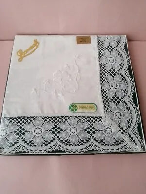 Vintage Boxed 36 X36  Irish Lace Beige Linen Tablecloth Shamrock Loomcraft • $25.50