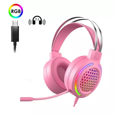 7.1 USB Surround Sound RGB Backlit Gaming Headset With Mic For PC PS4 XBOX Gamer • $24.89