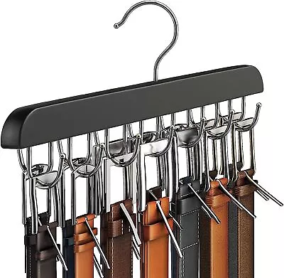 Wooden Belt Rack 14 Hooks Belt Organizer Sturdy Belt Hanger • $11