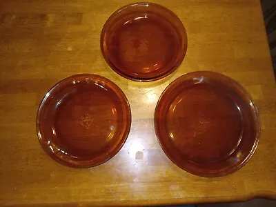 Anchor Hocking  Vintage Amber Glass Oven Pie Plates. Lot Of 3 In Great Condition • $19.99