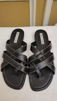 Manolo Blahnik  Beepa  Black Leather Sandals Size 38.5 • $209