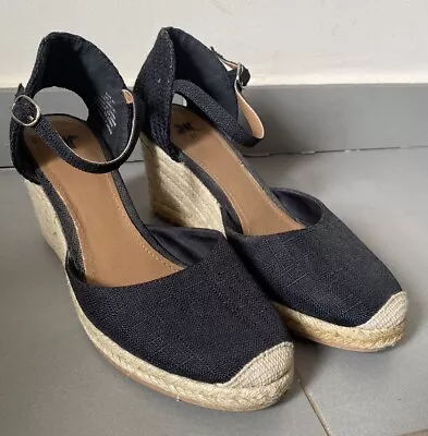 H&M Espadillas Black Sandals Platform Wedge Heels Size 4 37 Shoes Summer • £19.95