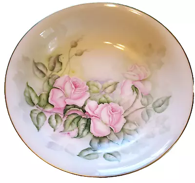 Antique T & V Limoges France Porcelain Hand Painted Pink Roses 10  Bowl • $22.80