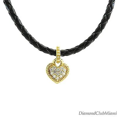 Judith  Ripka 18kt Gold Diamond Double Heart Pendant Leather  Necklace      • $2400