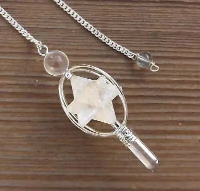 Natural Scolecite Gemstone 3 Stone Merkaba Star Spinning Pendulum • £10.21