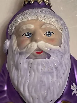 Retro Krebs Lauscha Blown Glass Santa Claus Ornament Hand Decor Germany PURPLE • $14