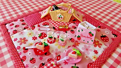 Strawberry House Rement  Picnic Blanket & Basket Includes Extra Miniatures • $69