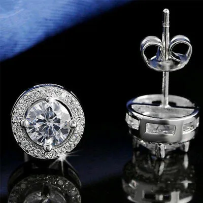 £6.99 • Buy Real 18ct White Gold Plated Crystal Diamond Stud Earring For Men's Or Boy's UK
