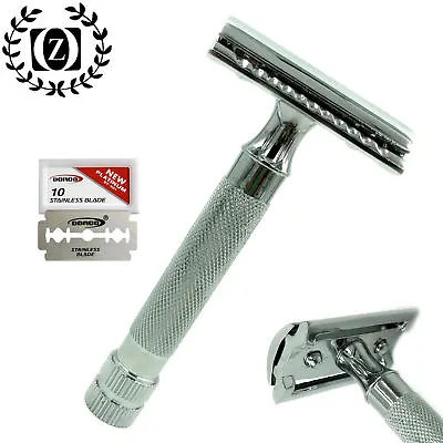 New Deluxe Double Edge Safety Razor Made Of Stainless Steel + 10 Free Blades • $13.50