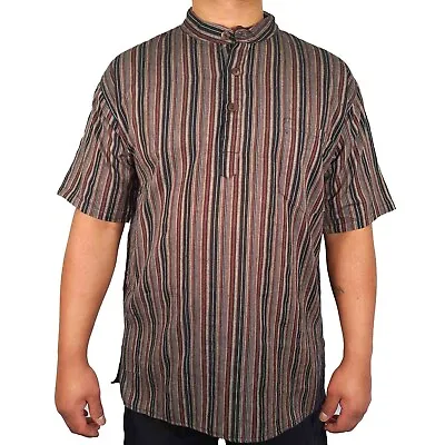 £22.47 • Buy Mens Kurta Striped T Shirt Half Sleeve Indian Clothing Hippie Ethnic Traditional
