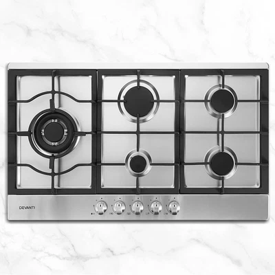$275.21 • Buy Devanti Gas Cooktop 90cm Kitchen Stove Cooker 5 Burner Stainless Steel NG/LPG