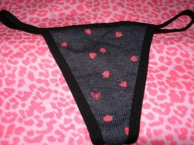 Victoria;s Secret PINK Sexy V-String Strappy G-String Pure Black Strawberry NWT • $10.99