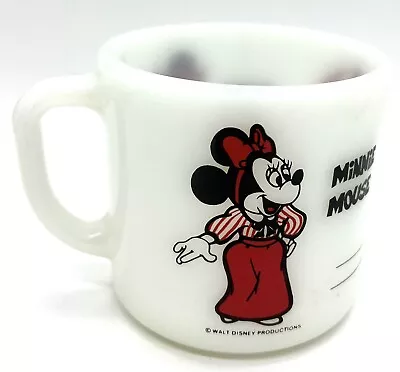 Vintage Mickey And Minnie Mouse Sidewalk Cafe Milk Glass Coffee Mug Made In USA • $18.26