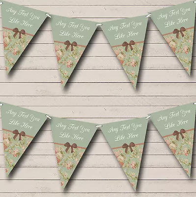 Green Vintage Personalised Shabby Chic Garden Tea Party Bunting Banner Garland • £7.99